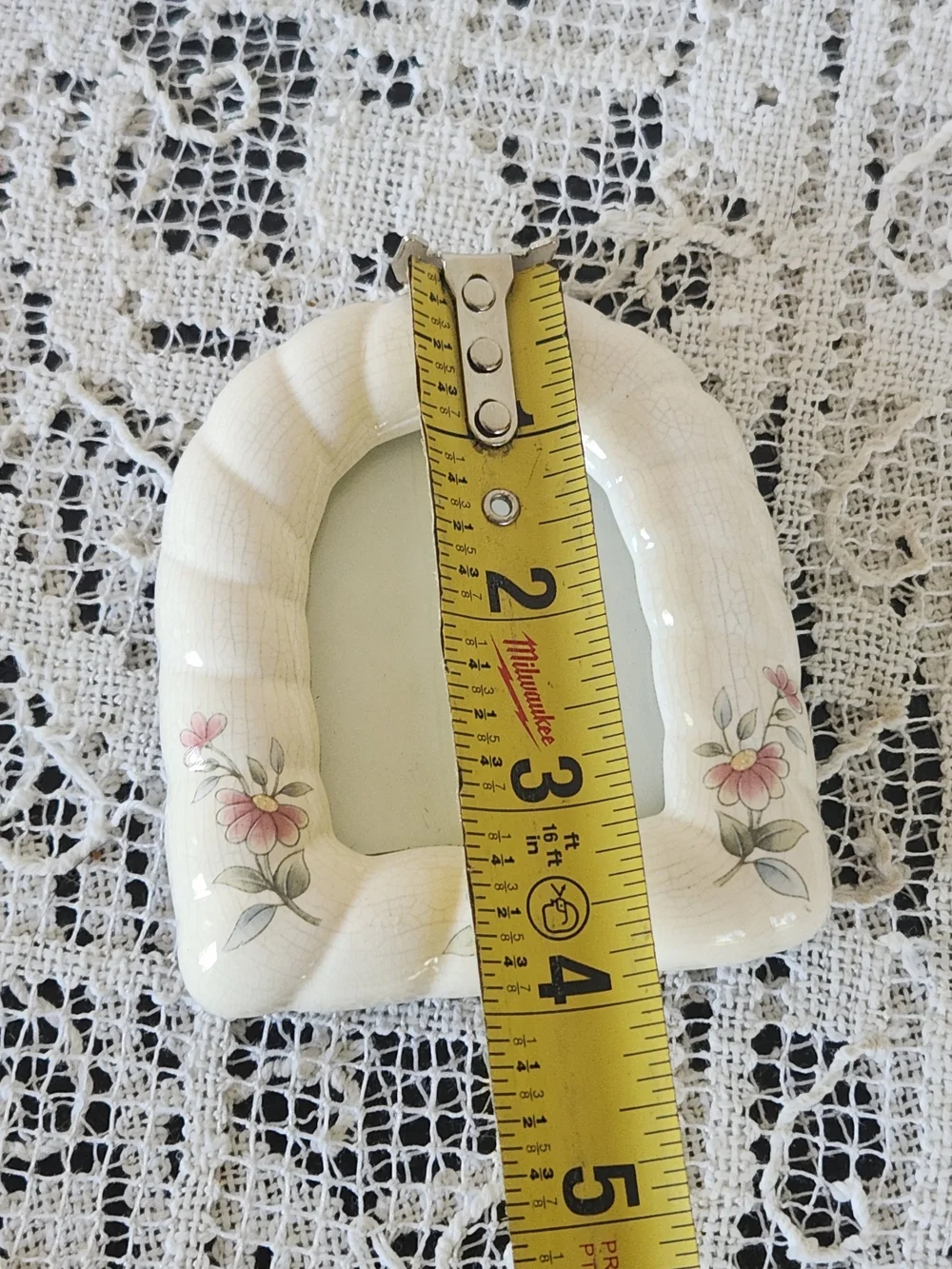 Vintage Cottagecore Cream Ceramic Picture Frame with Pink Floral Accents